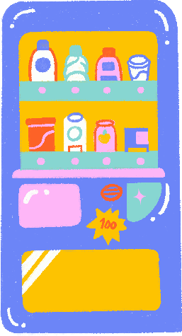 A blue vending machine full of tasty-looking treats